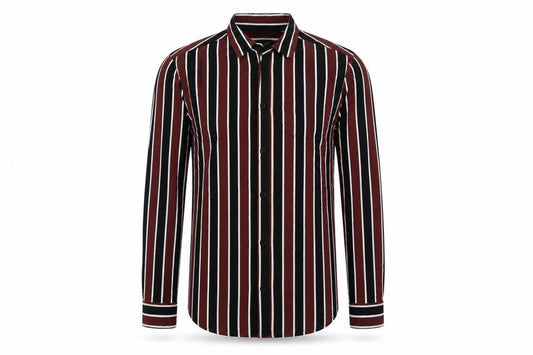 H&M Men’s Burgundy Black White Striped Slim Fit Shirt Size S