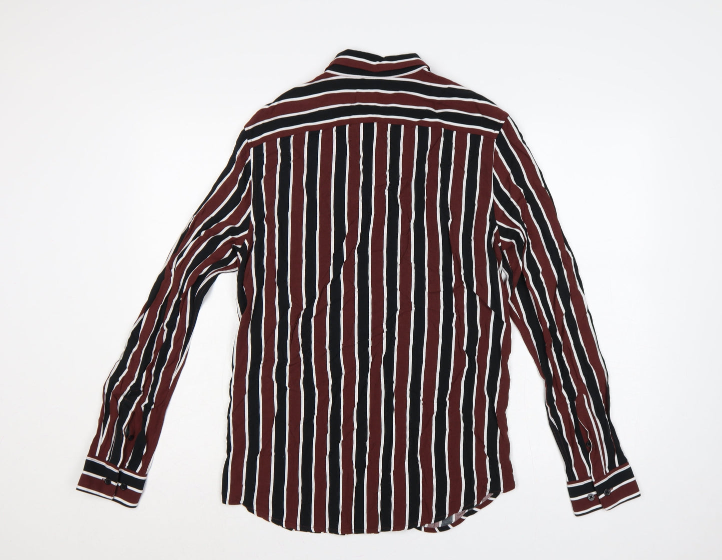 H&M Men’s Burgundy Black White Striped Slim Fit Shirt Size S