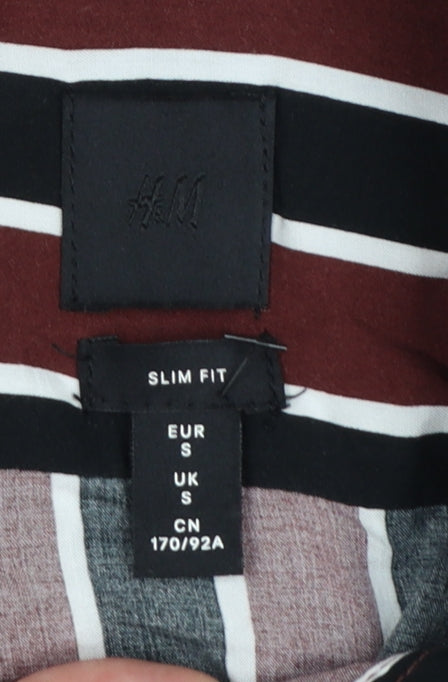 H&M Men’s Burgundy Black White Striped Slim Fit Shirt Size S