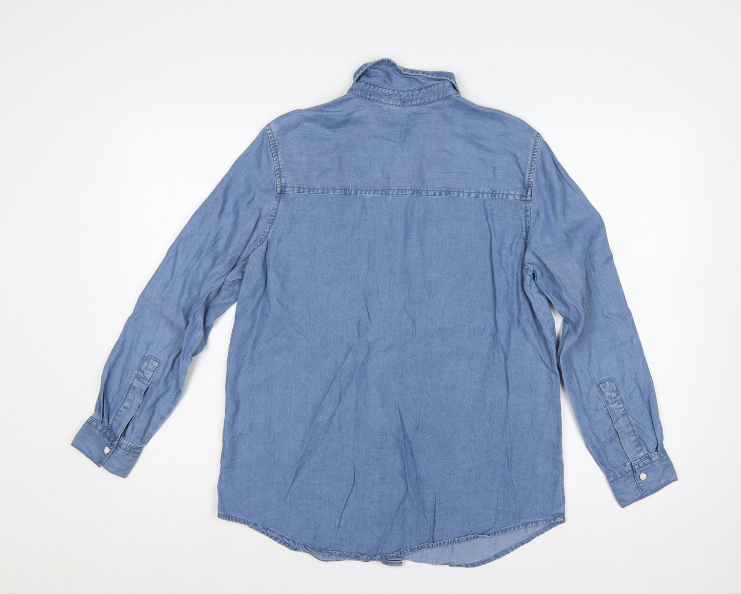 Dunnes Women Blue S Lyocell Chambray Button-Up Shirt Long Sleeve