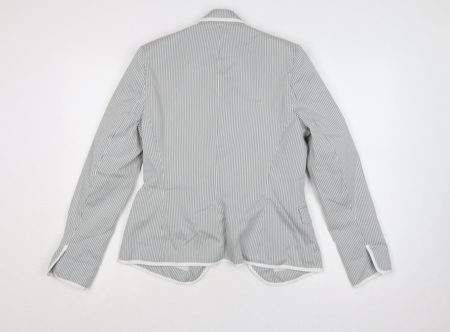 New Look Women Grey White Stripe UK 14 Single-Breasted Blazer