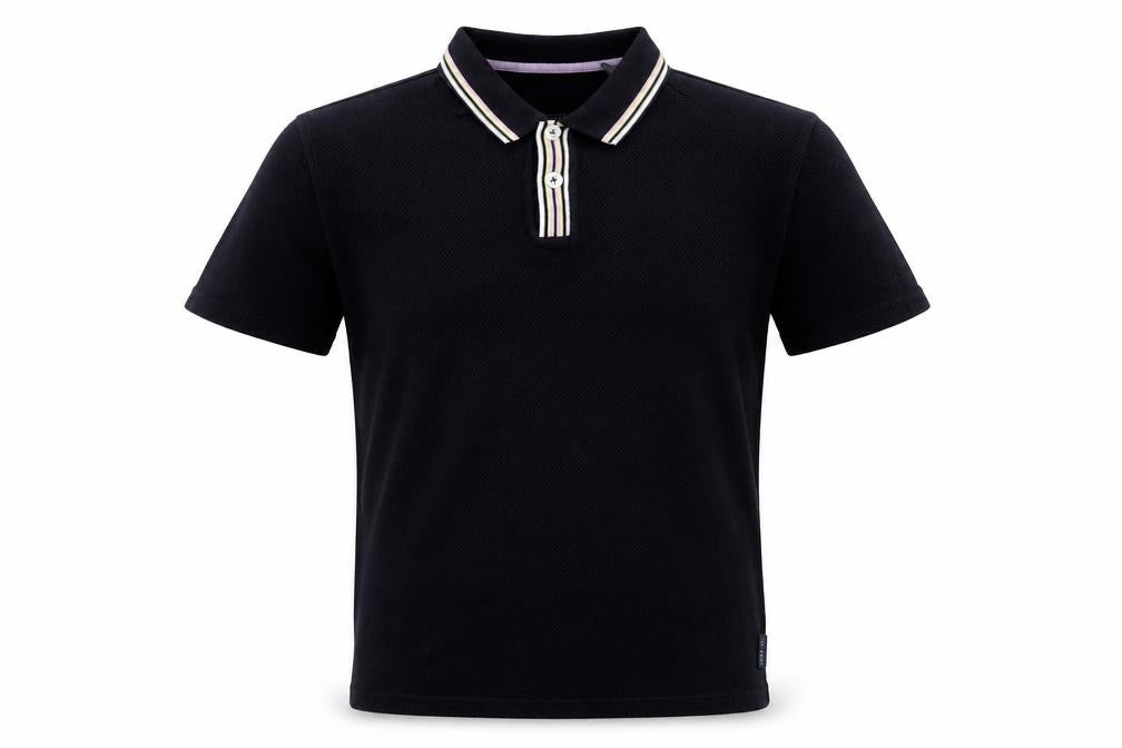 Ted Baker Men’s Black M Cotton Polo Shirt Striped Trim Short Sleeve