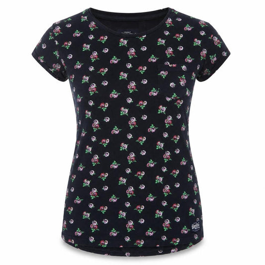 Superdry Women Black S Floral Rose Slim Fit Cotton T-Shirt