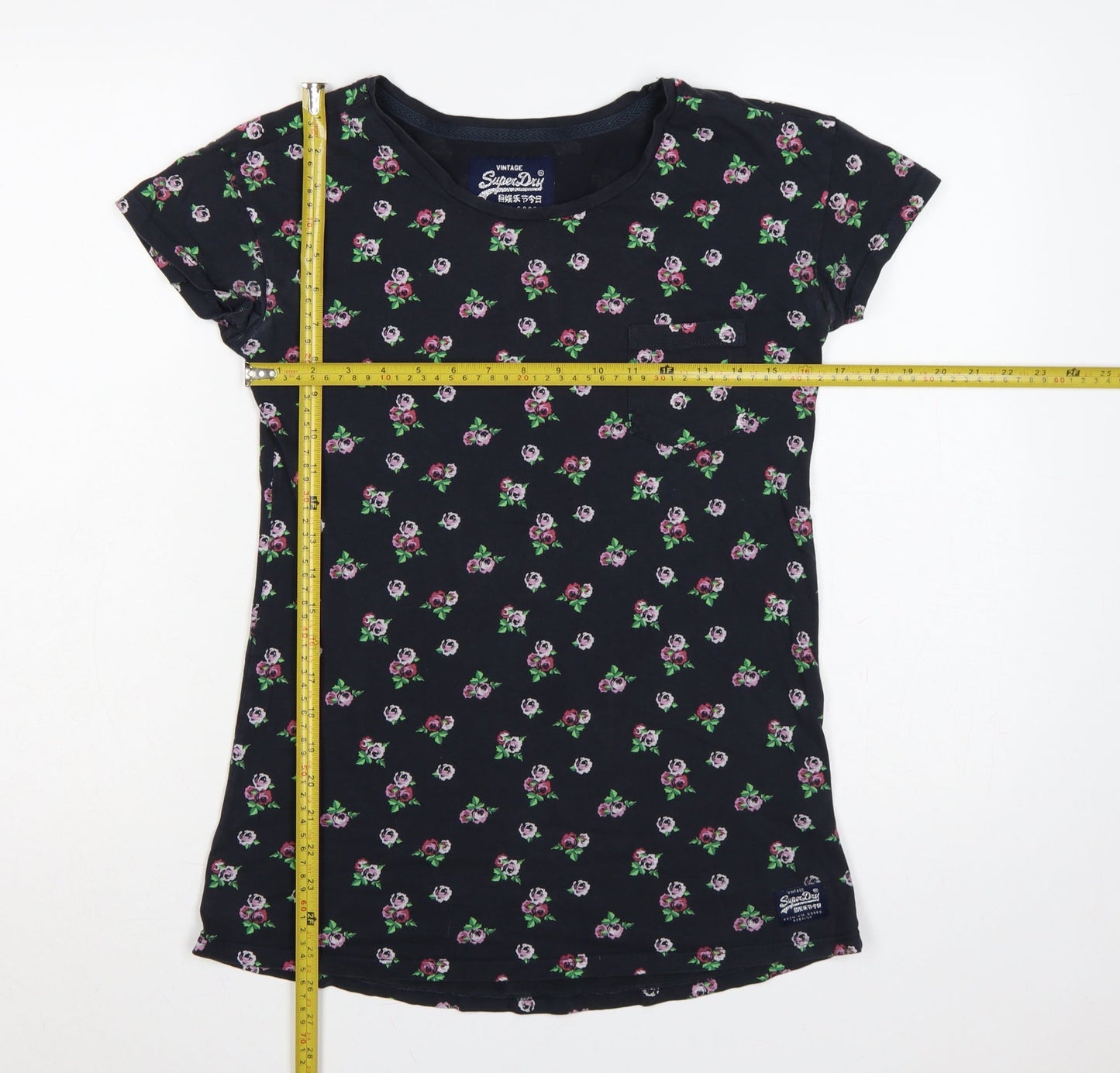 Superdry Women Black S Floral Rose Slim Fit Cotton T-Shirt