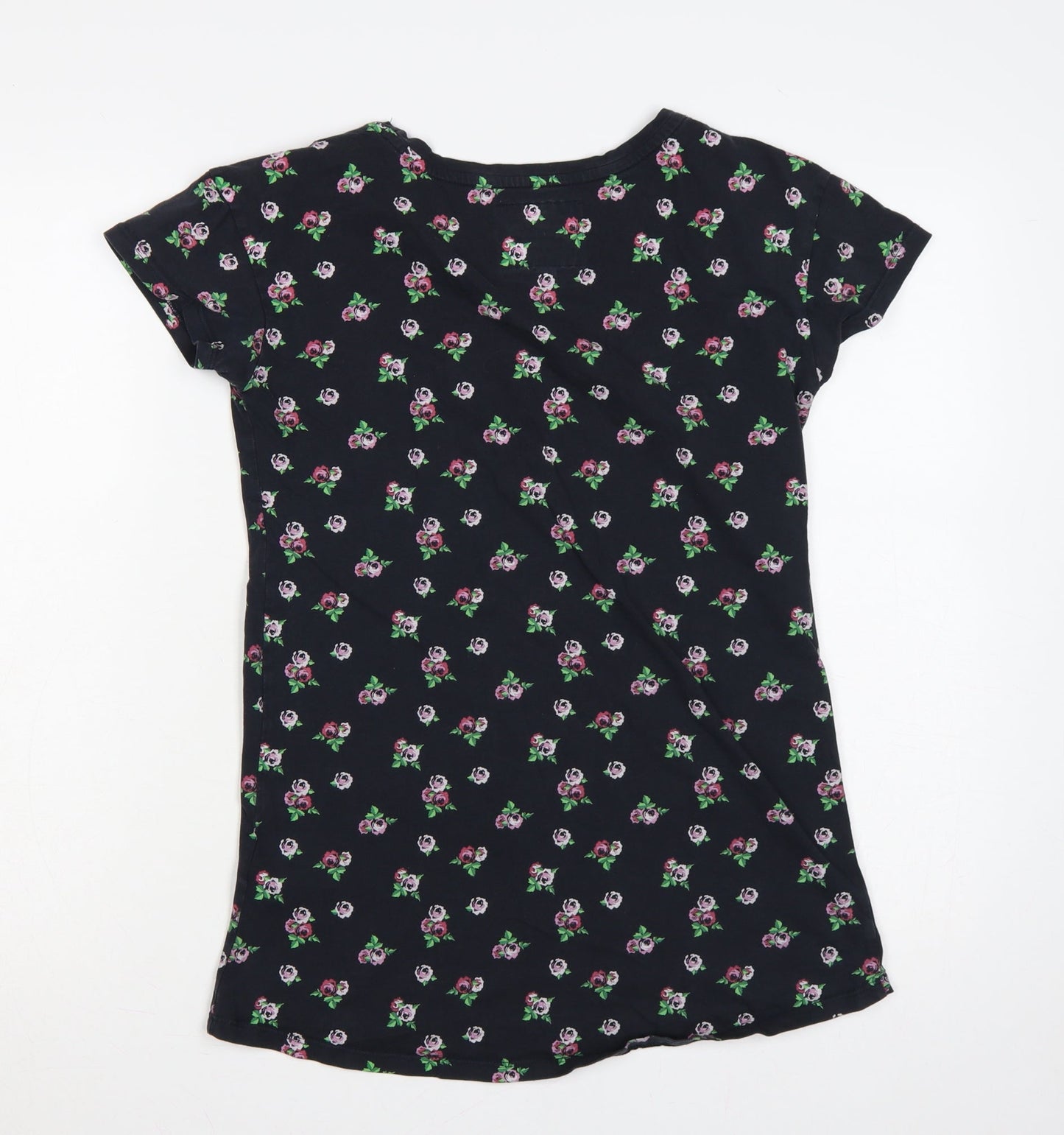 Superdry Women Black S Floral Rose Slim Fit Cotton T-Shirt