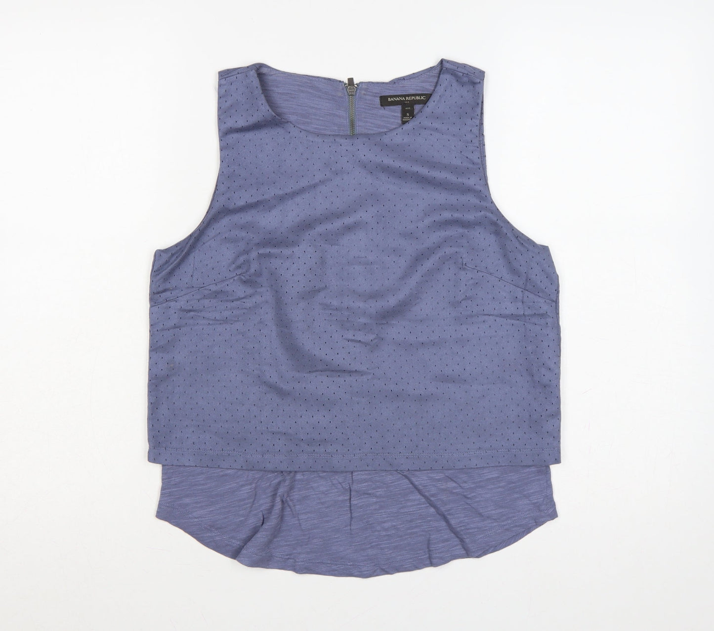 Banana Republic Women Blue S Petite Sleeveless Layered Zip Blouse