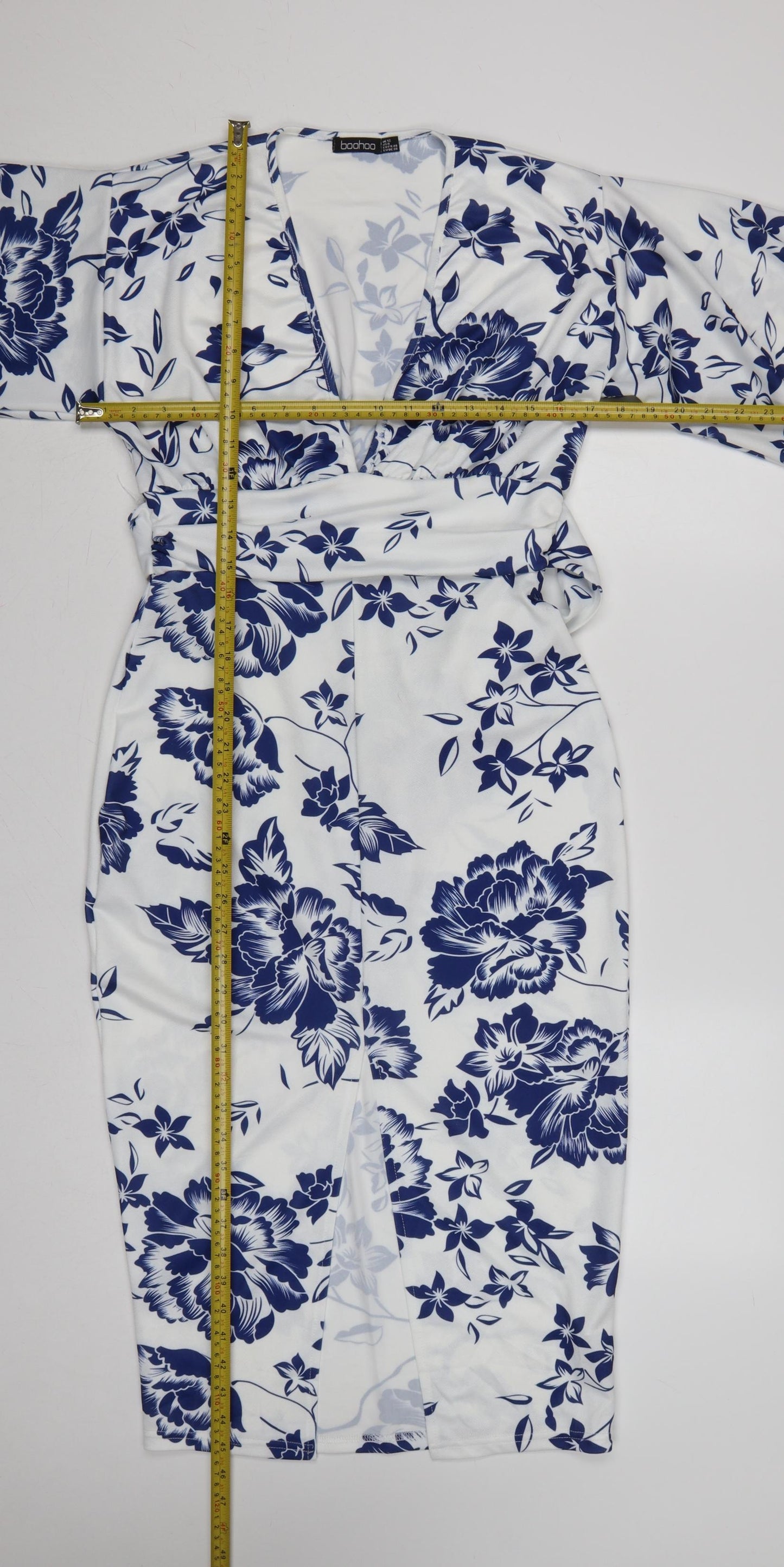 Boohoo Women White Blue Floral Wrap Dress UK 12 Long Sleeve