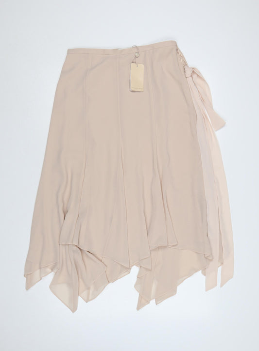 Jacques Vert Women Beige UK 12 Long Asymmetric Layered Chiffon Skirt