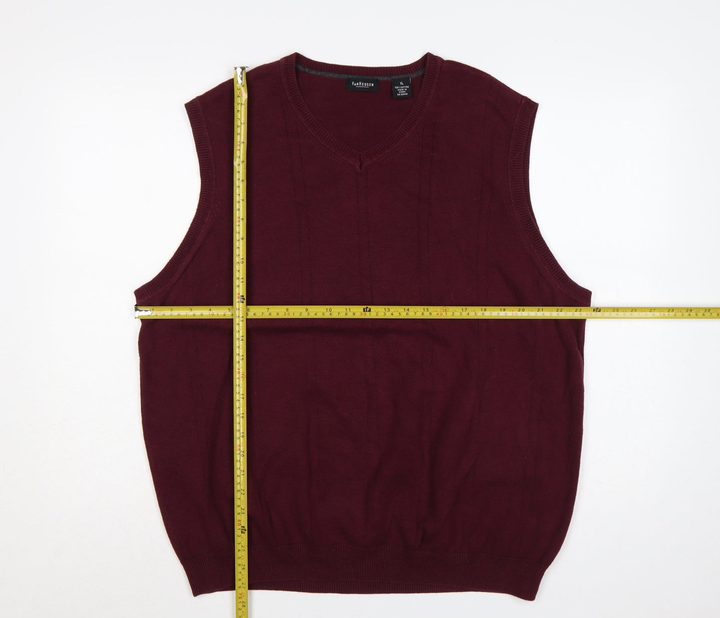 Van Heusen Men's Burgundy XL Cotton V-Neck Knitted Jumper Vest