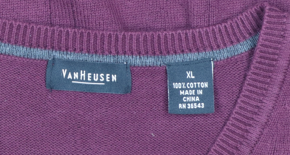 Van Heusen Men's Burgundy XL Cotton V-Neck Knitted Jumper Vest