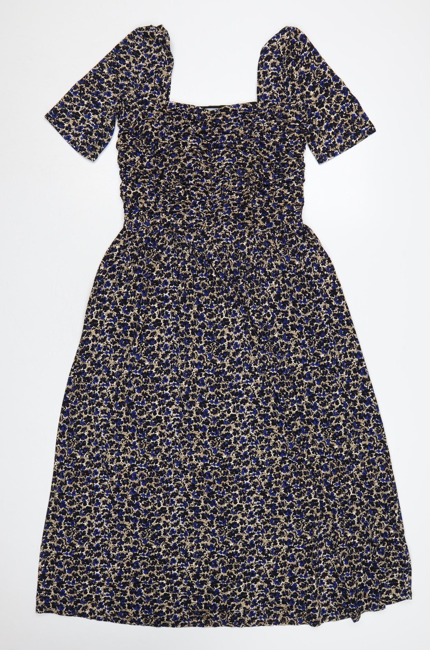 Jigsaw Women Blue Floral Ruched Fit & Flare Maxi Dress Size S