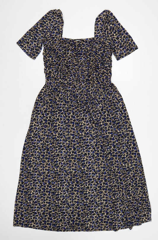Jigsaw Women Blue Floral Ruched Fit & Flare Maxi Dress Size S