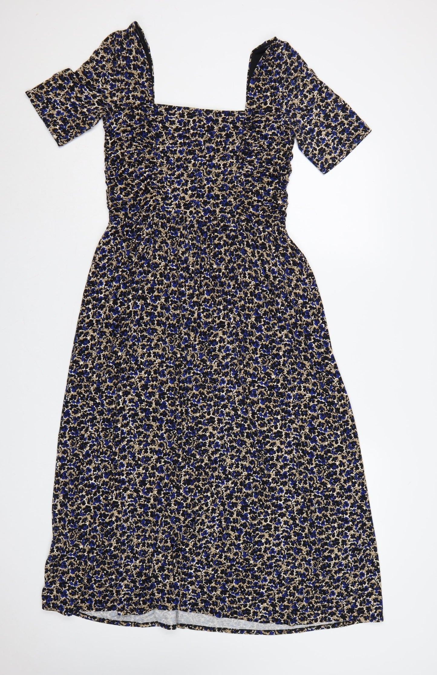 Jigsaw Women Blue Floral Ruched Fit & Flare Maxi Dress Size S