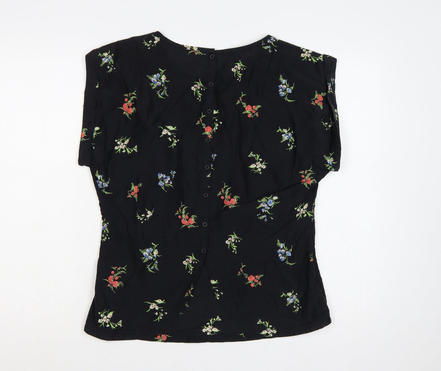 First Impressions Women Black Floral Viscose Silk Blouse UK 12