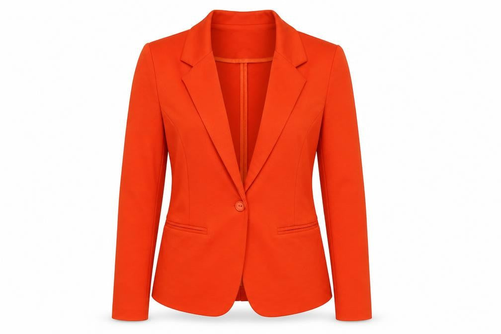 Front view of ICHI Women’s Orange S Single-Breasted Tailored Blazer Jacket