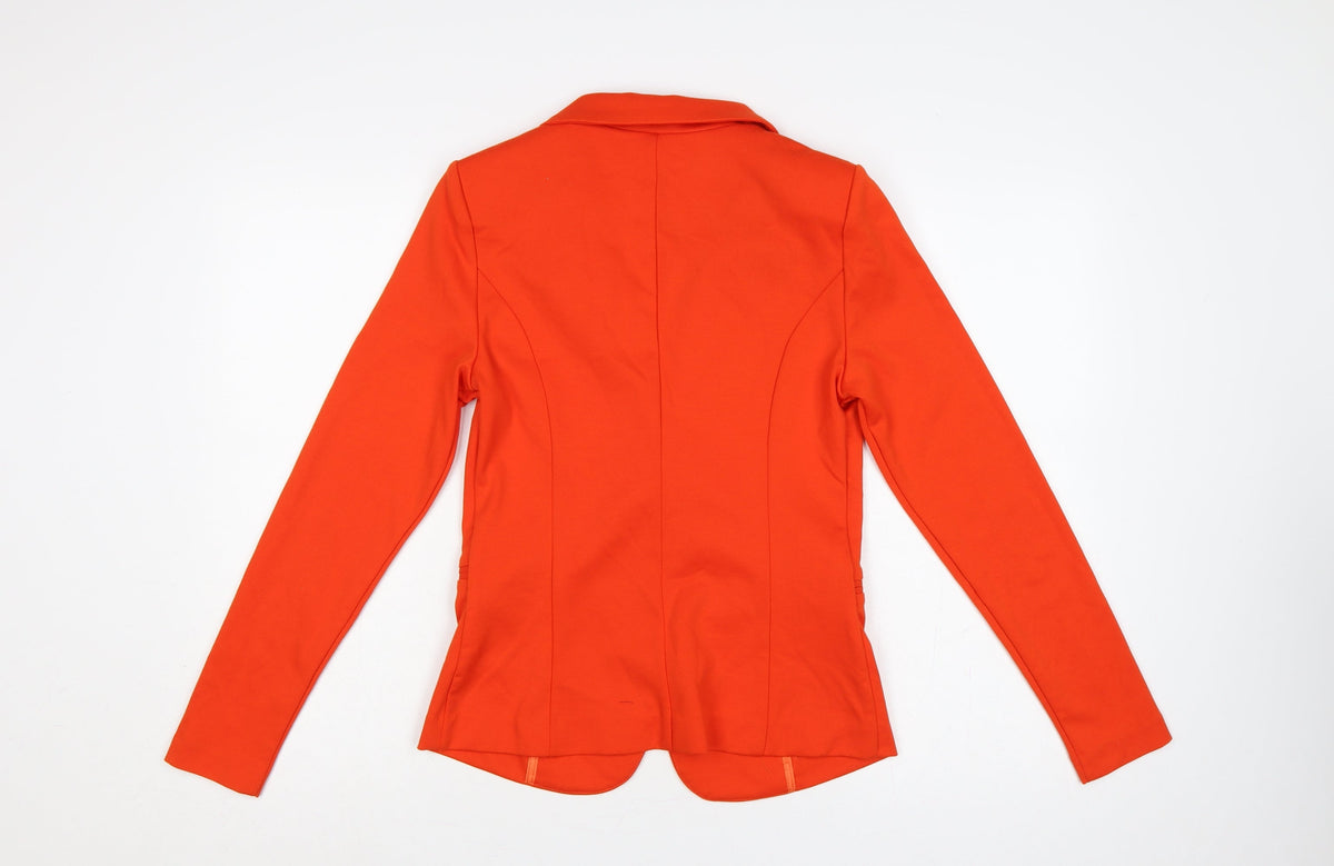 Close-up detail of ICHI Women’s Orange S Single-Breasted Tailored Blazer Jacket