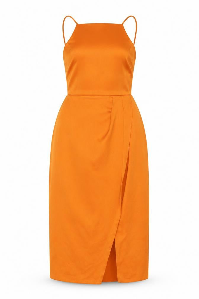 Front view of ASOS Women Orange UK 12 Midi Pencil Dress Backless Side Slit