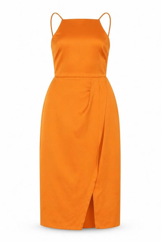 Front view of ASOS Women Orange UK 12 Midi Pencil Dress Backless Side Slit