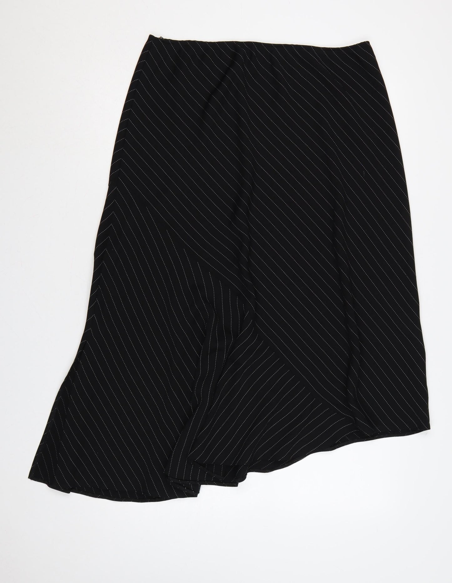 Wallis Women Black UK 16 Asymmetric A-Line Long Pinstripe Skirt