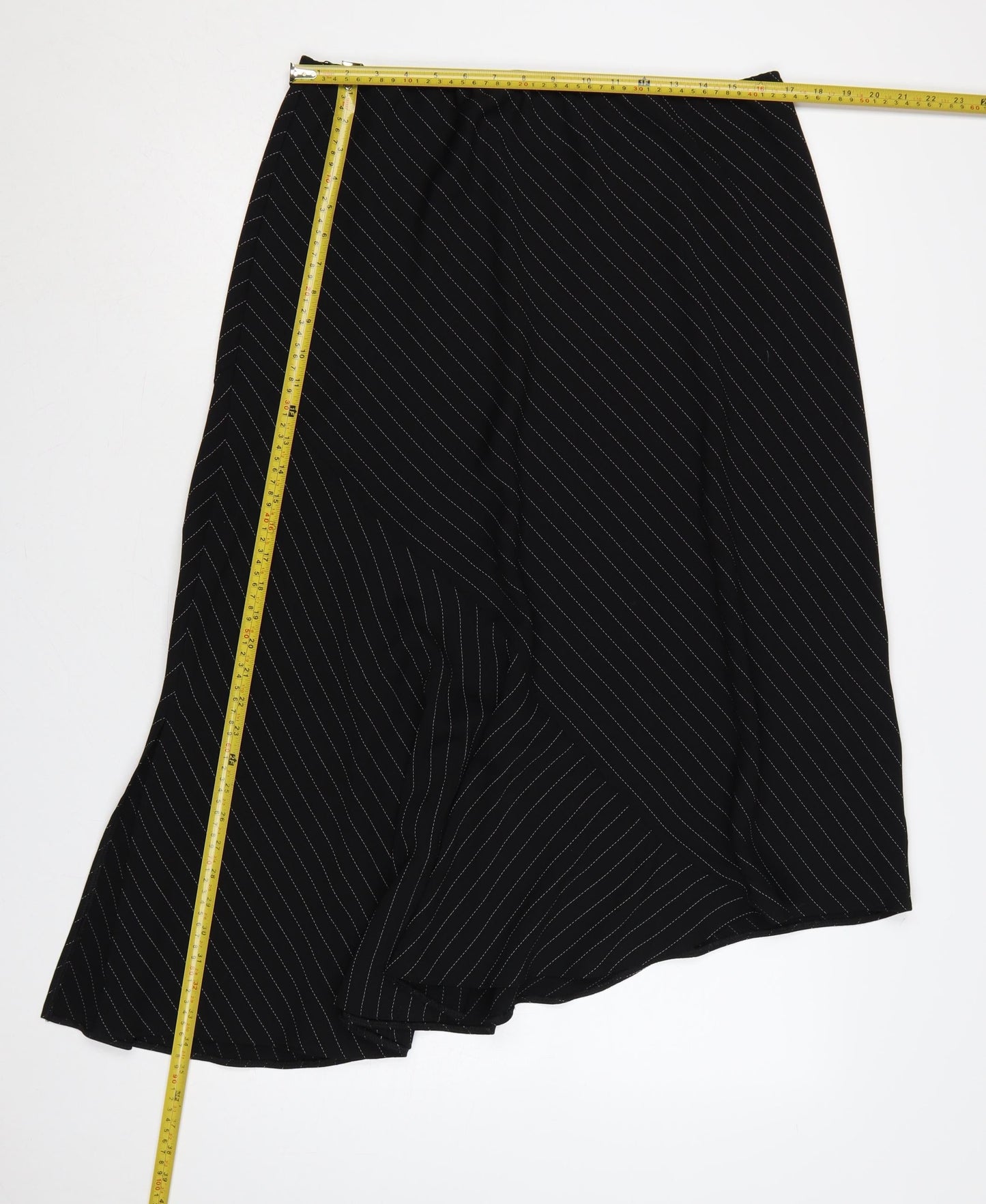 Wallis Women Black UK 16 Asymmetric A-Line Long Pinstripe Skirt
