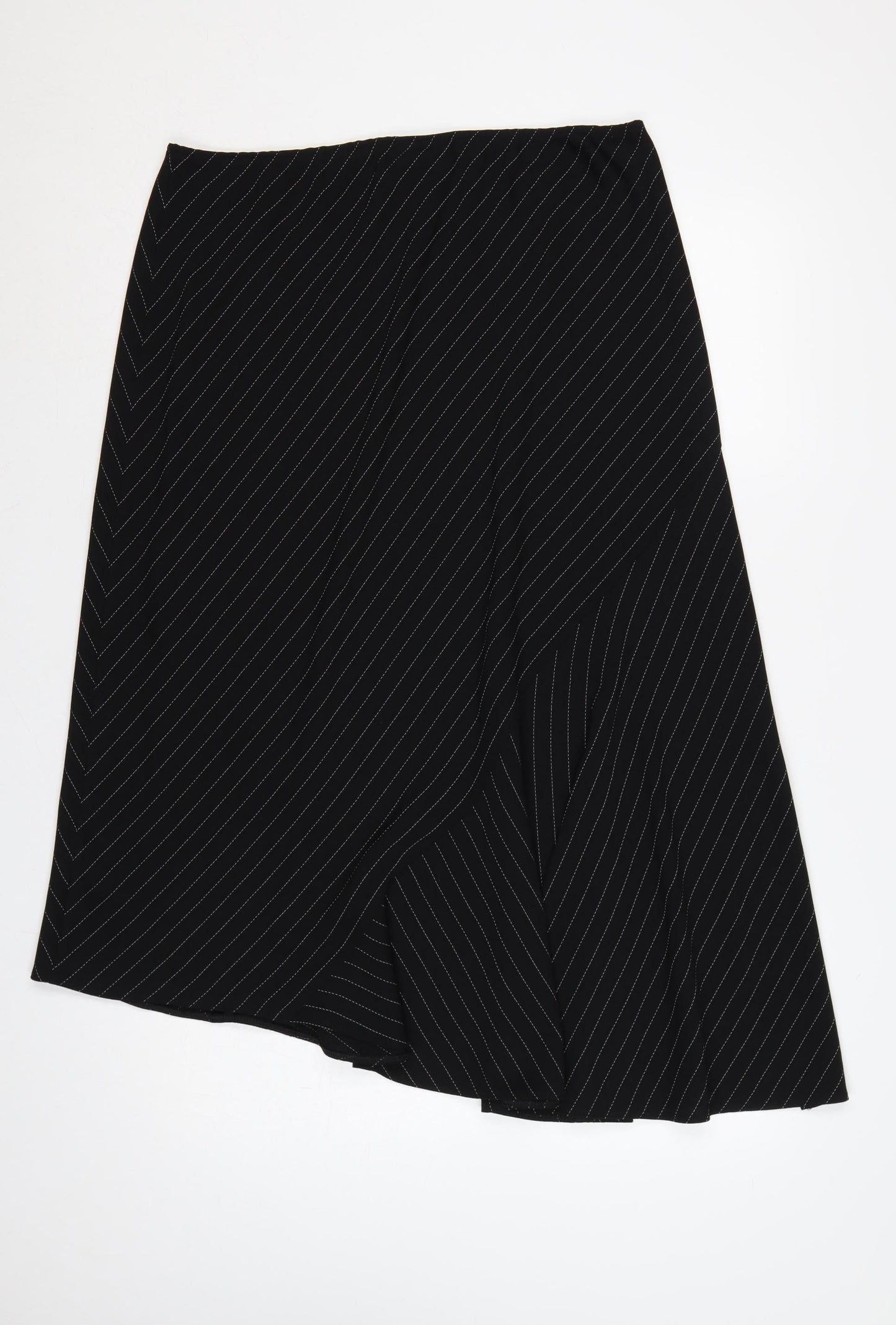 Wallis Women Black UK 16 Asymmetric A-Line Long Pinstripe Skirt