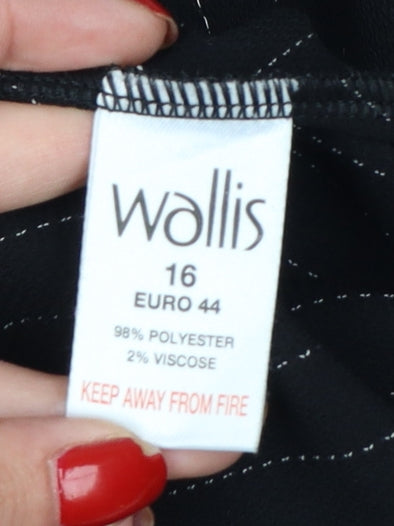 Wallis Women Black UK 16 Asymmetric A-Line Long Pinstripe Skirt