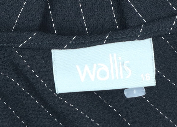 Wallis Women Black UK 16 Asymmetric A-Line Long Pinstripe Skirt