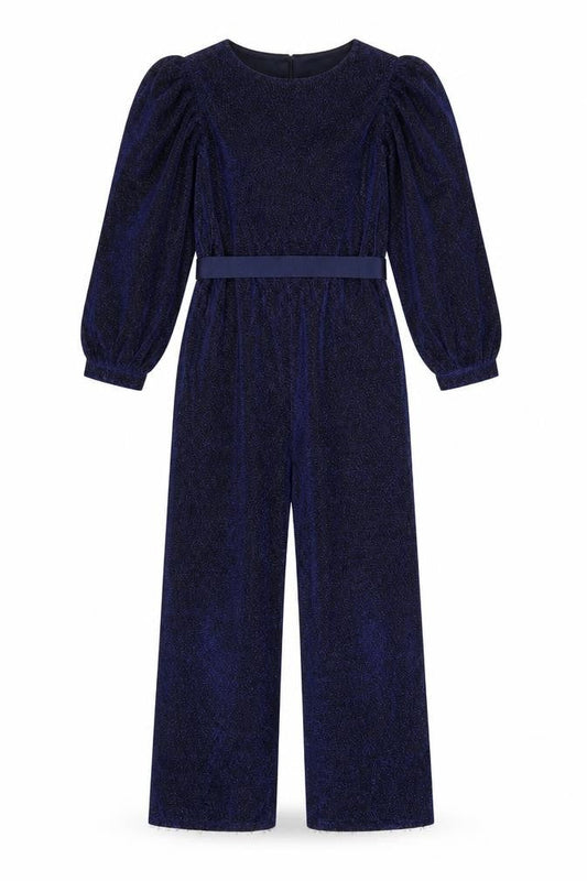 Monsoon Girls Blue Glitter Velour Belted Jumpsuit 9-10 Years Party
