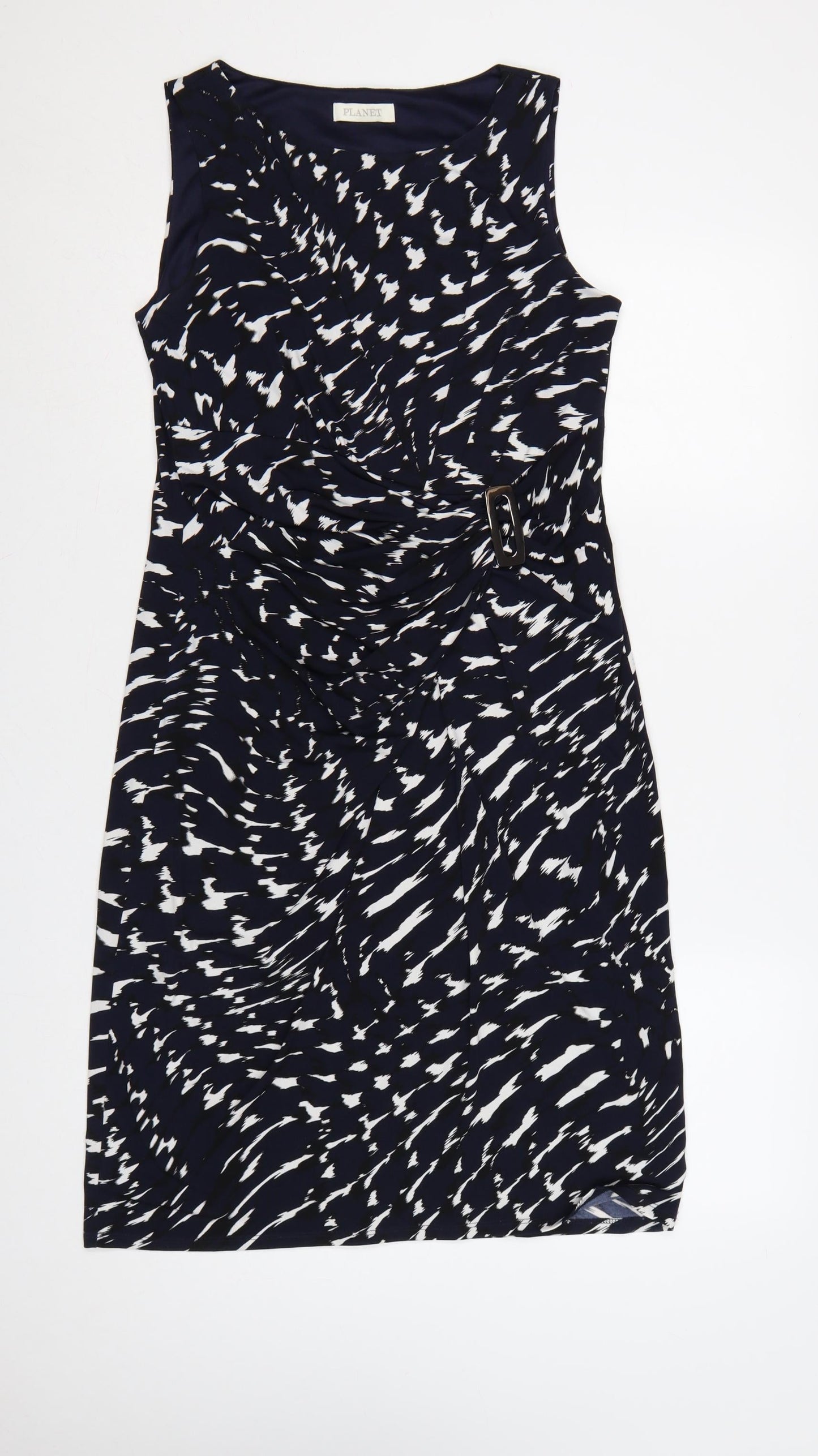 Planet Women Blue Geometric Ruched Buckle Sheath Dress UK 12
