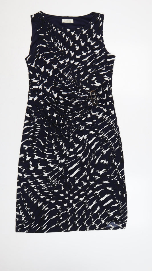 Planet Women Blue Geometric Ruched Buckle Sheath Dress UK 12