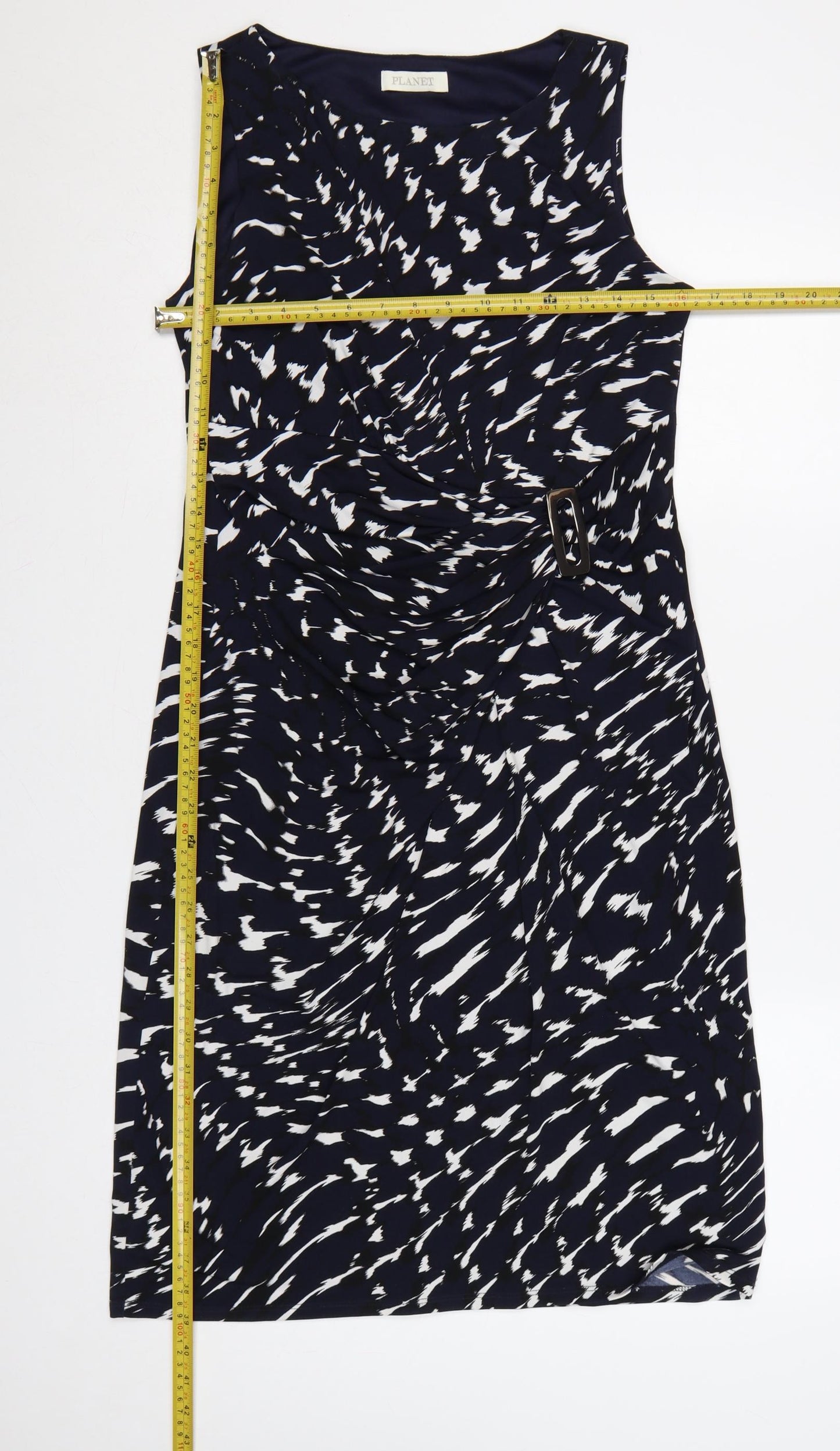 Planet Women Blue Geometric Ruched Buckle Sheath Dress UK 12