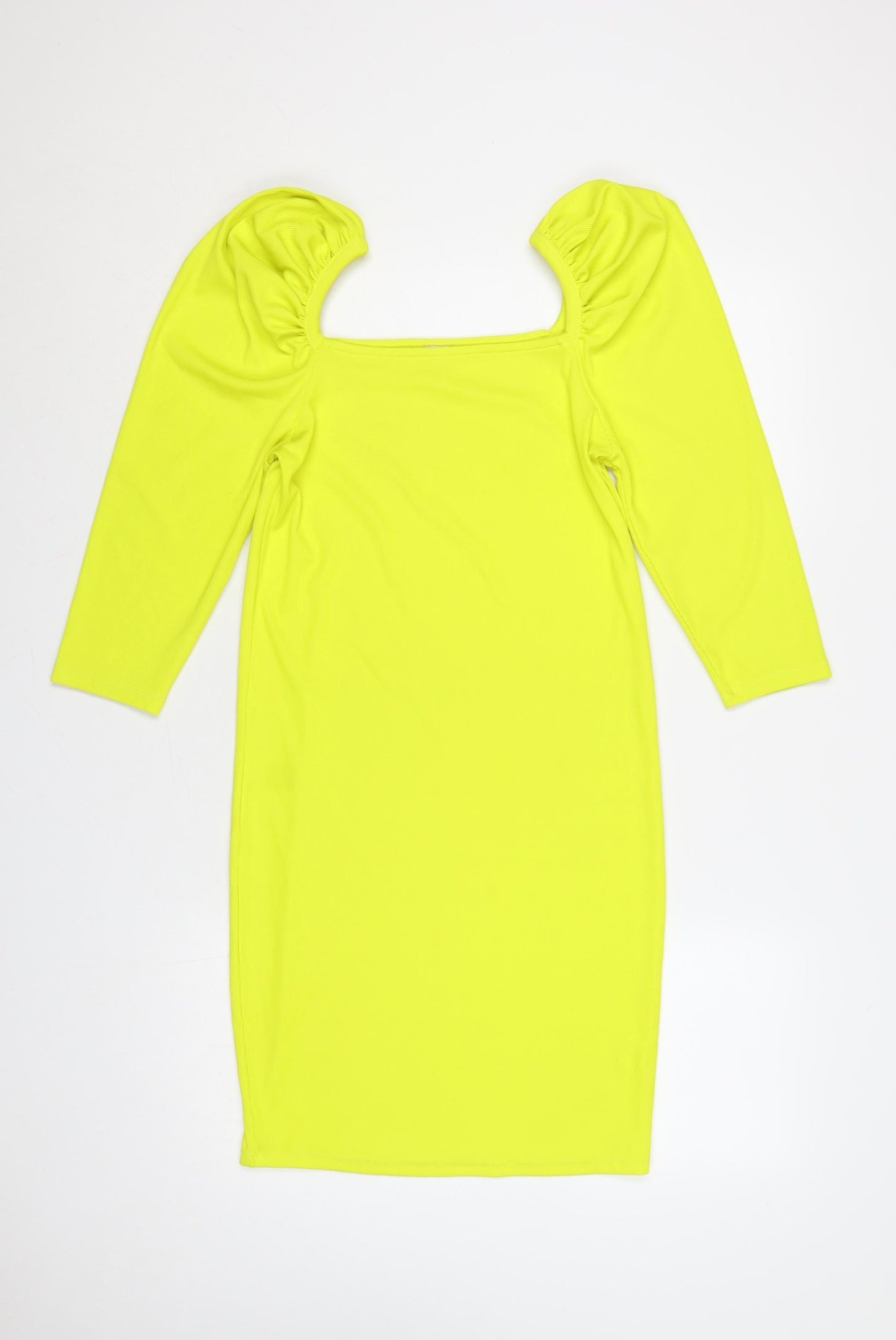 River Island Women Yellow UK 14 Bodycon Ribbed Square Neck Dress