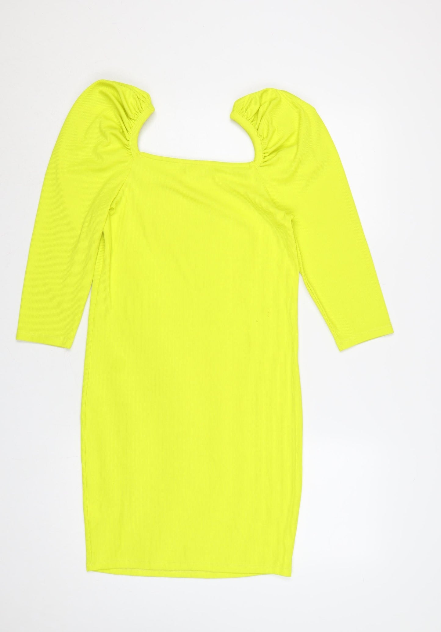River Island Women Yellow UK 14 Bodycon Ribbed Square Neck Dress
