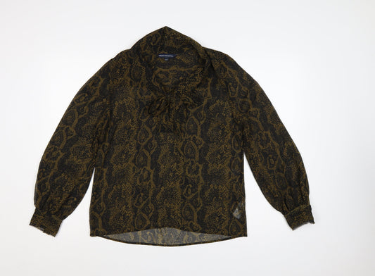 French Connection Women’s Green Snake Print Tie Neck Chiffon Blouse UK 10