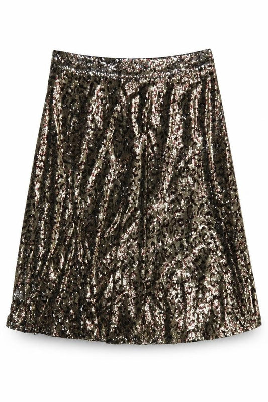 Marks & Spencer Women Gold Sequin Leopard Print A-Line Midi Skirt Size 18