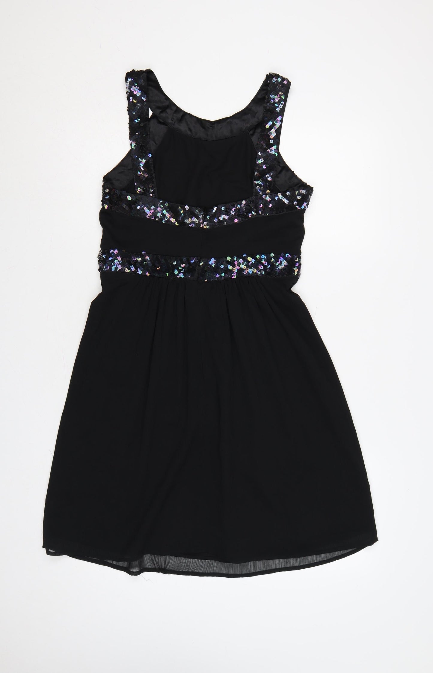 Monsoon Fusion Women Black UK 12 Long Sequin Chiffon A-Line Party Dress