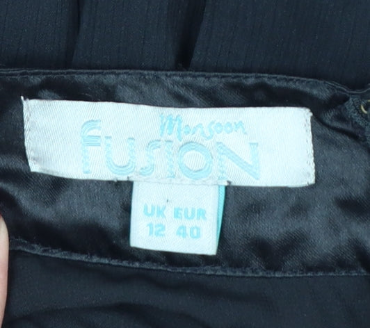 Monsoon Fusion Women Black UK 12 Long Sequin Chiffon A-Line Party Dress