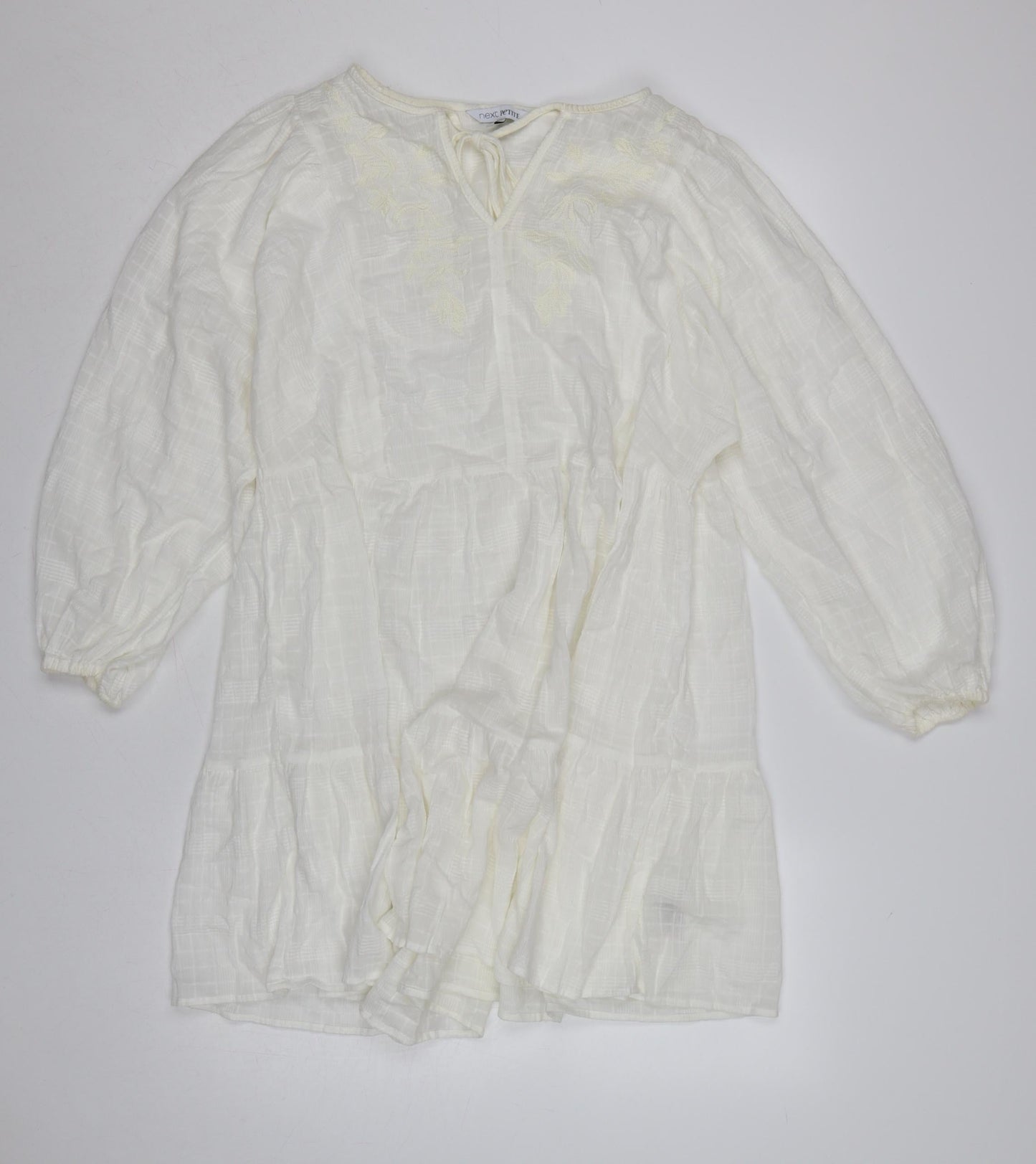 Next Petite Women Ivory UK 12P Floral Embroidered A-Line Mini Dress