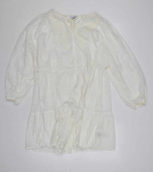 Next Petite Women Ivory UK 12P Floral Embroidered A-Line Mini Dress