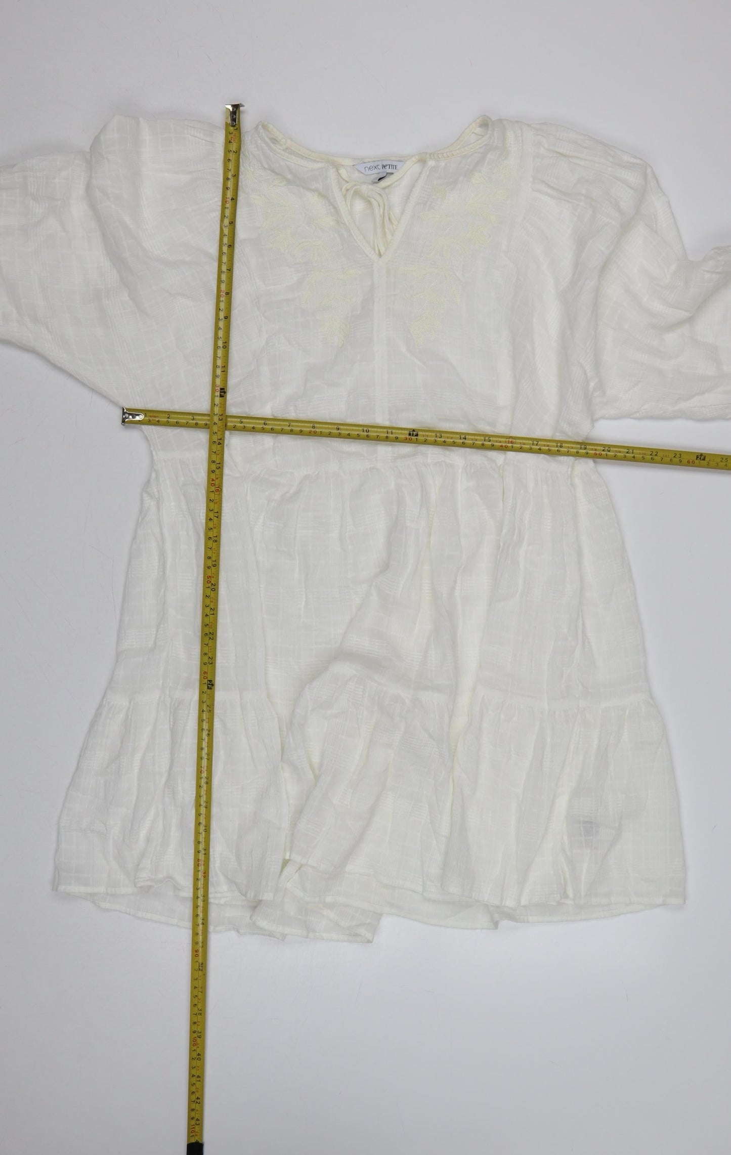 Next Petite Women Ivory UK 12P Floral Embroidered A-Line Mini Dress