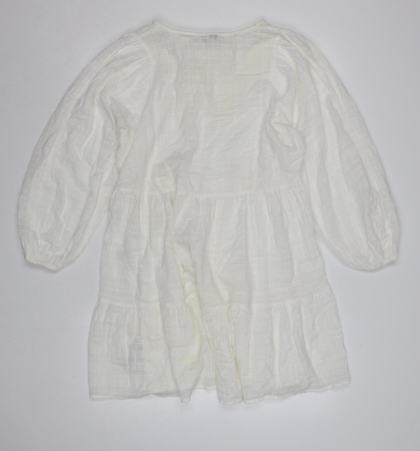 Next Petite Women Ivory UK 12P Floral Embroidered A-Line Mini Dress