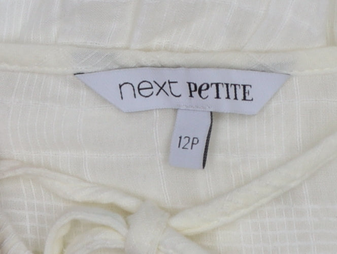 Next Petite Women Ivory UK 12P Floral Embroidered A-Line Mini Dress