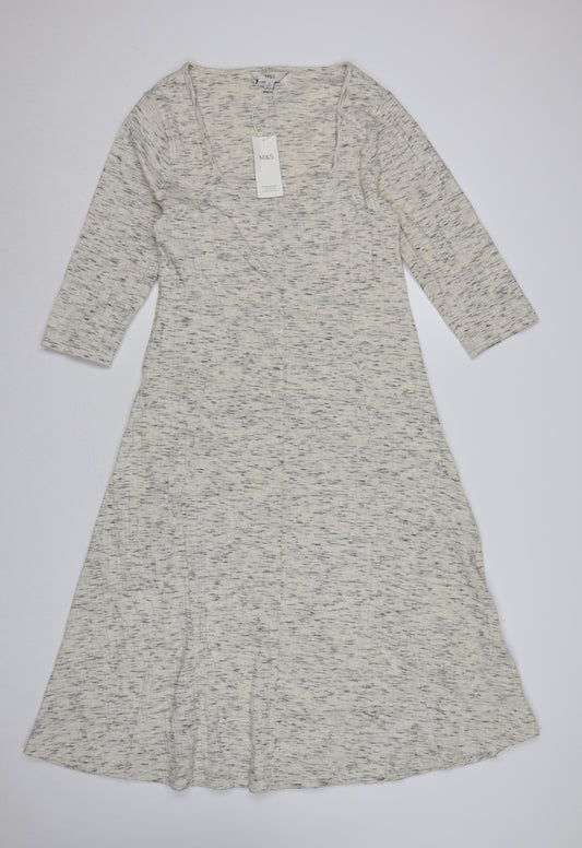 Marks & Spencer Women Grey Marl UK 14 Petite Maxi A-Line Dress