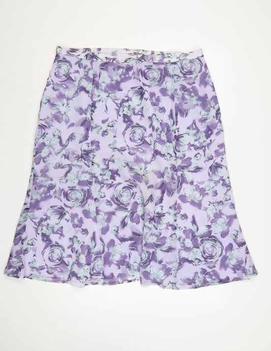 Eastex Women’s Purple Floral A-Line Knee Length Skirt UK 20 Lined