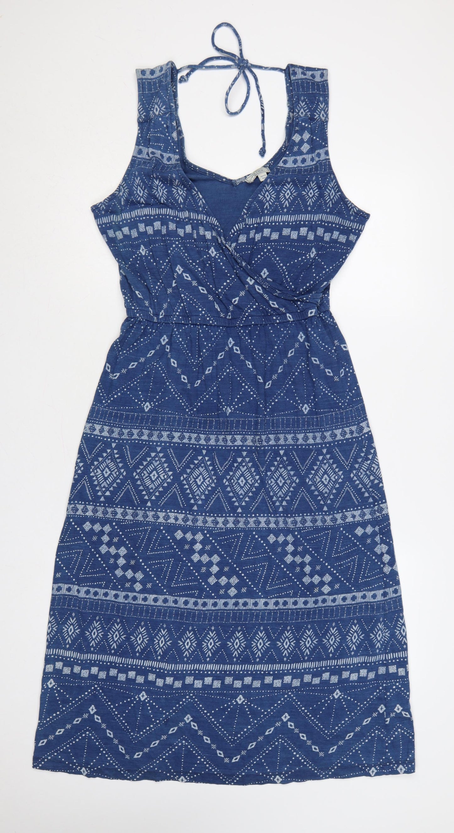 Fat Face Women Blue UK 12 Geometric Cotton Fit & Flare Long Dress