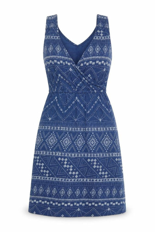 FatFace Women Blue UK 12 Geometric Cotton Fit & Flare Long Dress