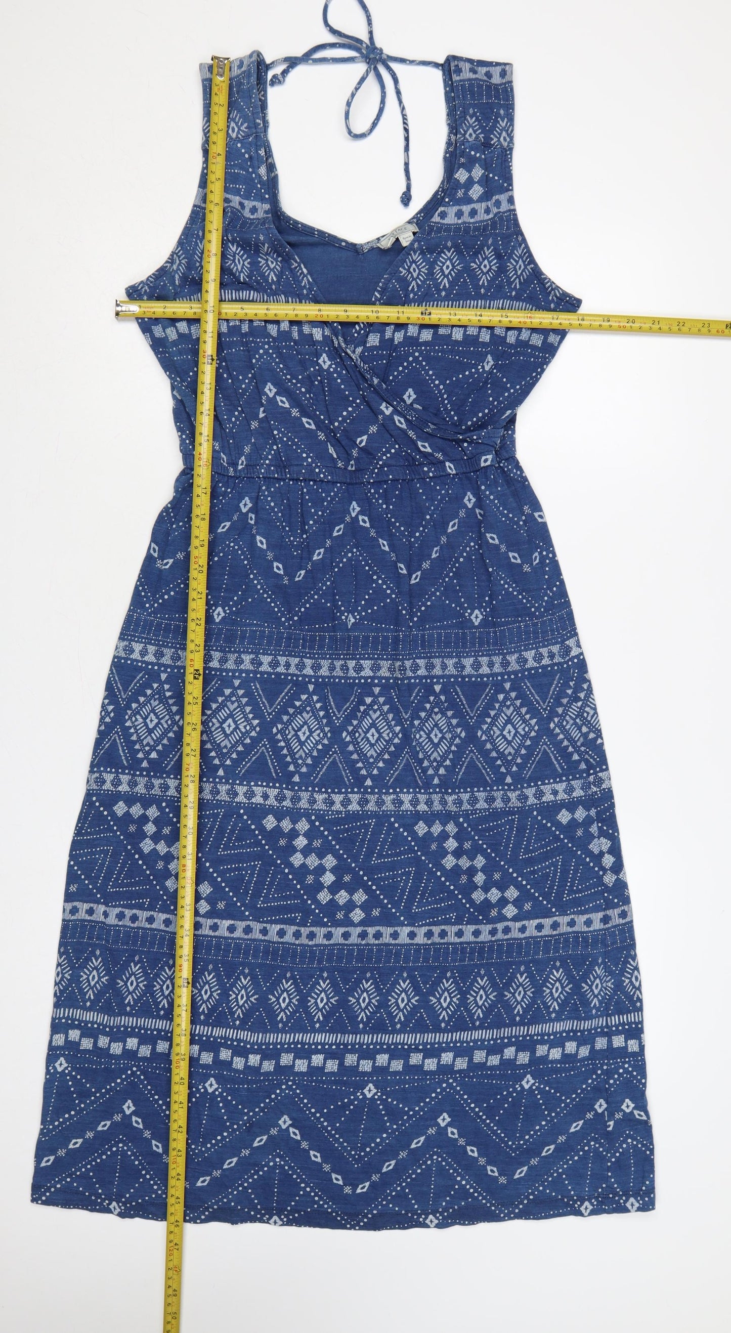 Fat Face Women Blue UK 12 Geometric Cotton Fit & Flare Long Dress