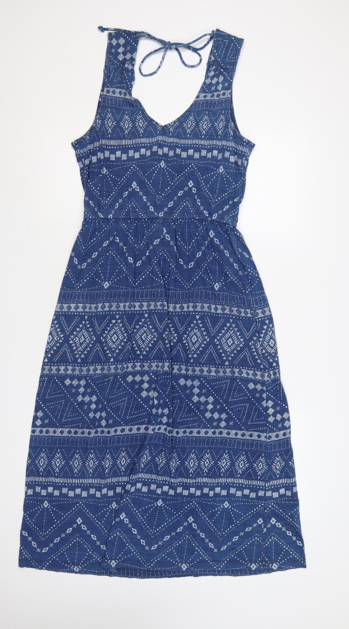 Fat Face Women Blue UK 12 Geometric Cotton Fit & Flare Long Dress