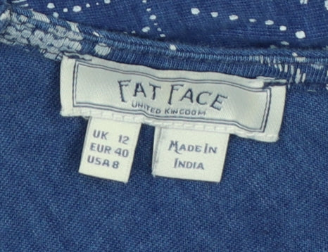 Fat Face Women Blue UK 12 Geometric Cotton Fit & Flare Long Dress