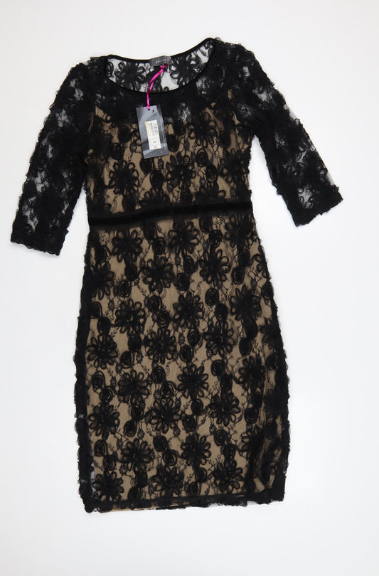 Per Una Women Black Lace Floral Knee Length Pencil Dress UK 12 NWT